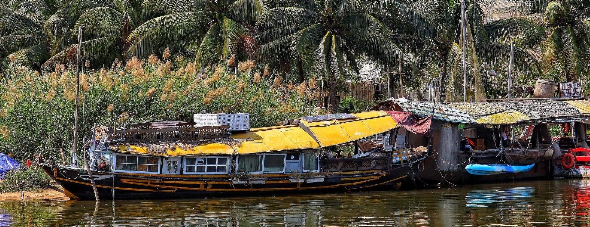 Hausboote auf dem Mekong in Vietnam